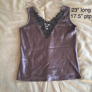 Lace-Trim Black V-Neck Satin Camisole - Women